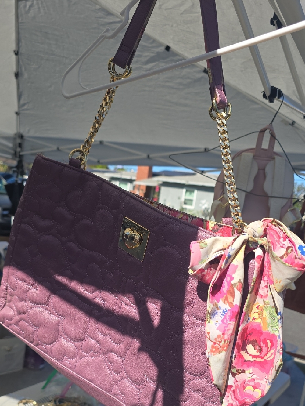 Betsey Johnson Quilted Mauve Shoulder Bag with Floral Scarf